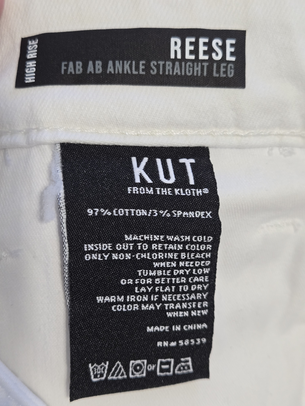 KUT from the Kloth Reese Fab Ab Ankle Straight Leg White Jeans Raw Hem Size 14 - Picture 8 of 11